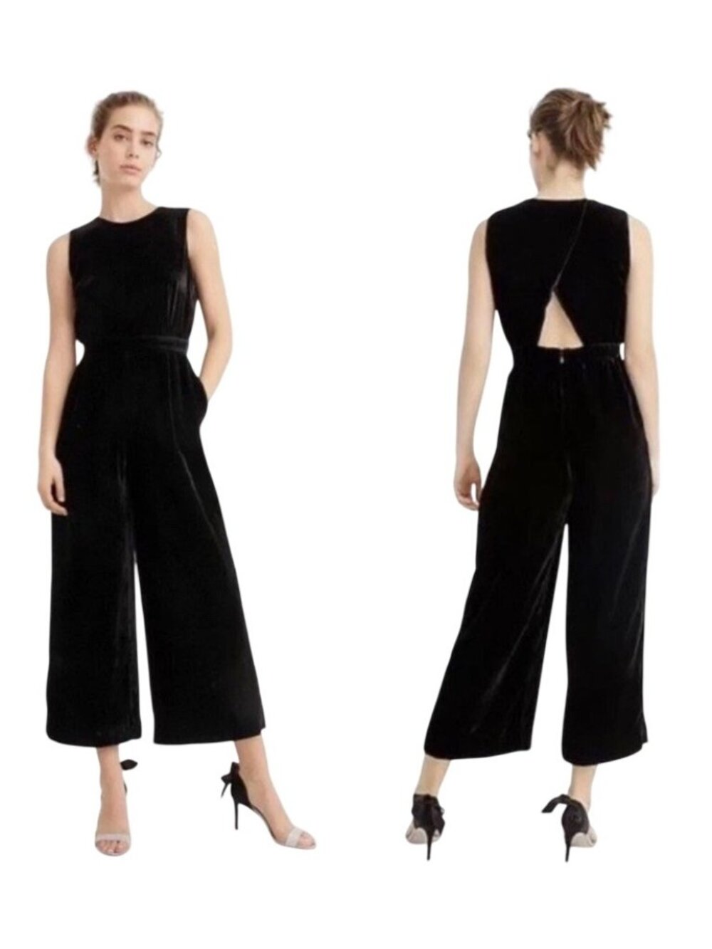 J.Crew Wrap Back Cropped Velvet Jumpsuit Womens Size 4 Sleeveless Wide Leg NWT